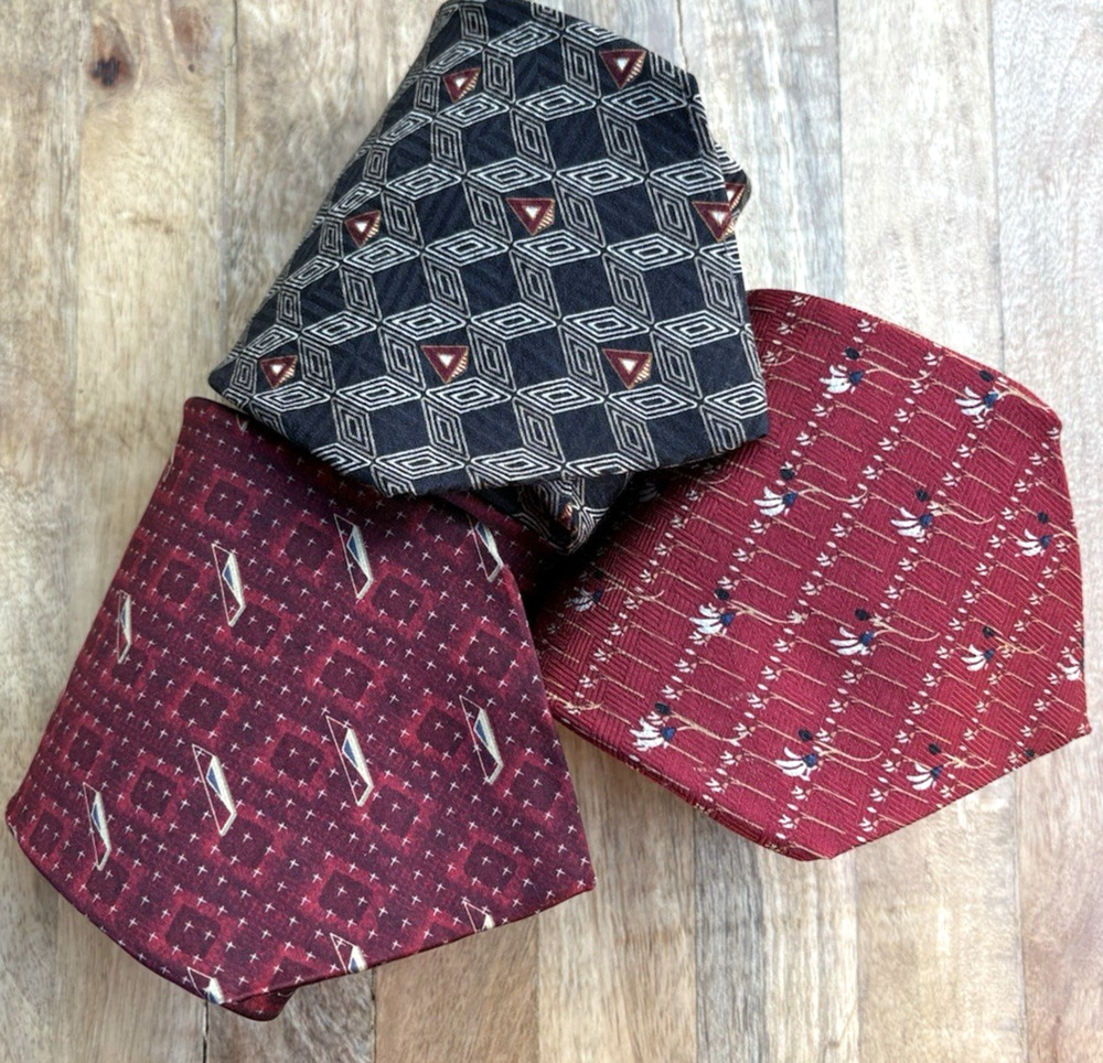 Bill Blass Black Label‎ 100% Silk Tie Bundle Lot of 3 Classic Geometric Floral